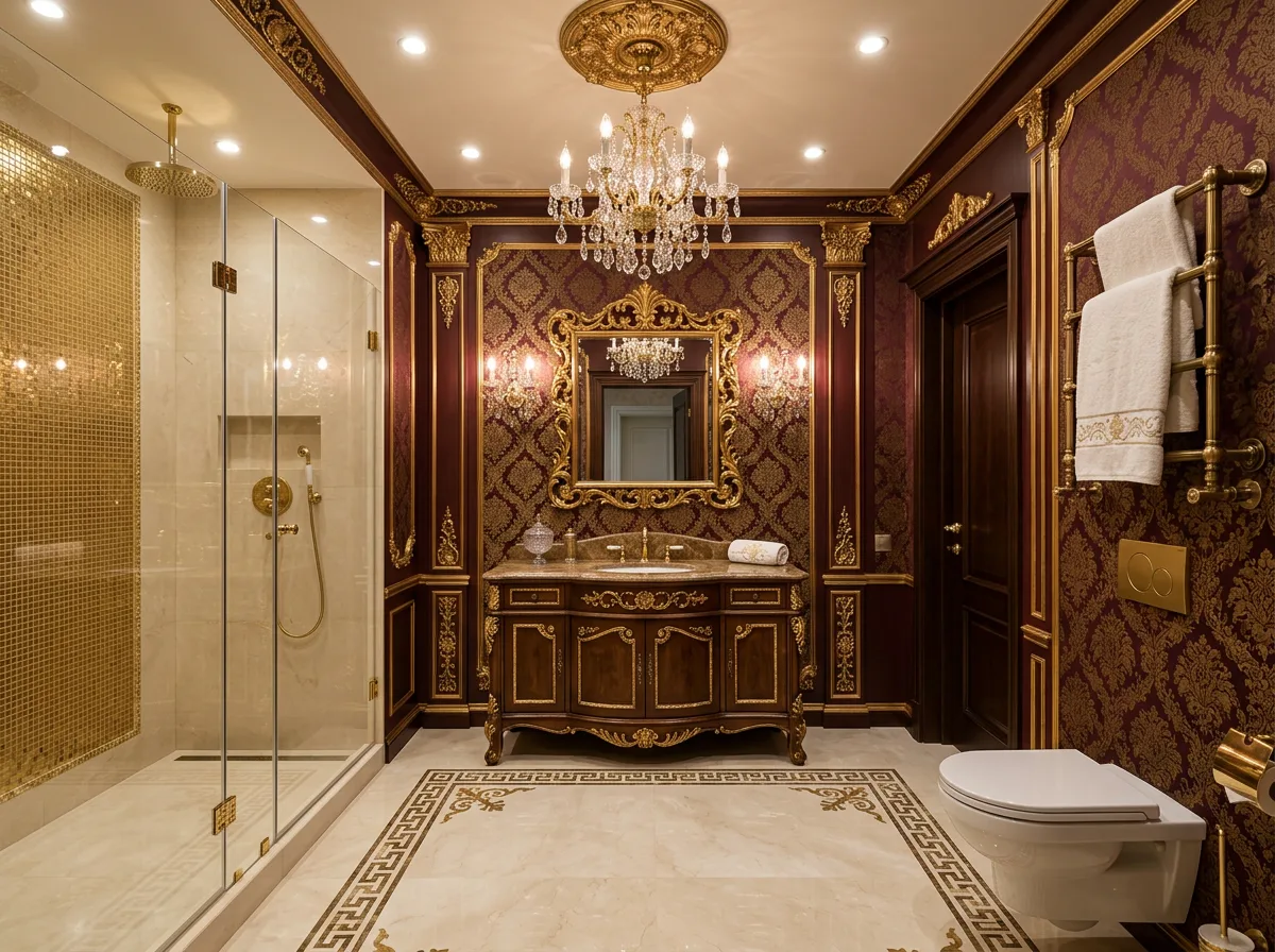 Барокко — санузел, визуализация интерьера